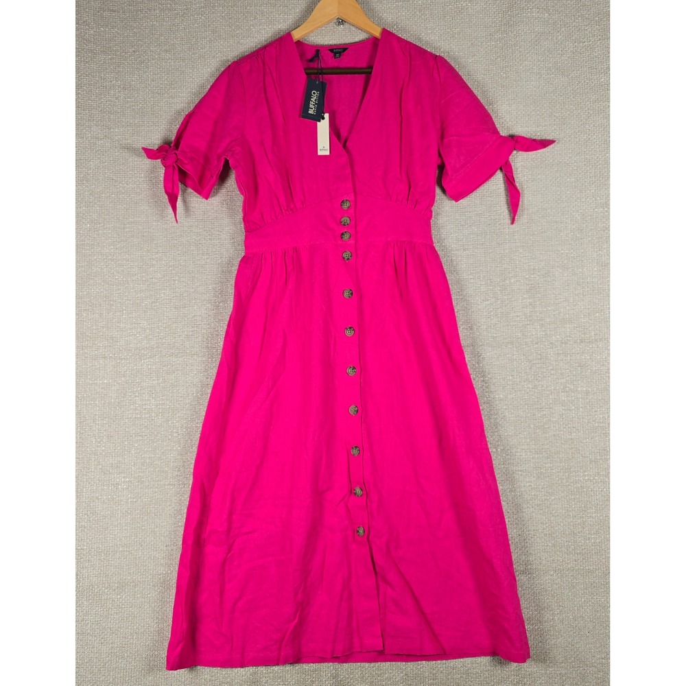 Buffalo David Bitton Mariposa Pink Yarrow Linen Blend Midi Dress WD0670P S
